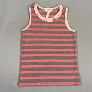 Matilda Jane Tank Top Girls Size 8 Travel Log Striped Gray and Pink Ruffled